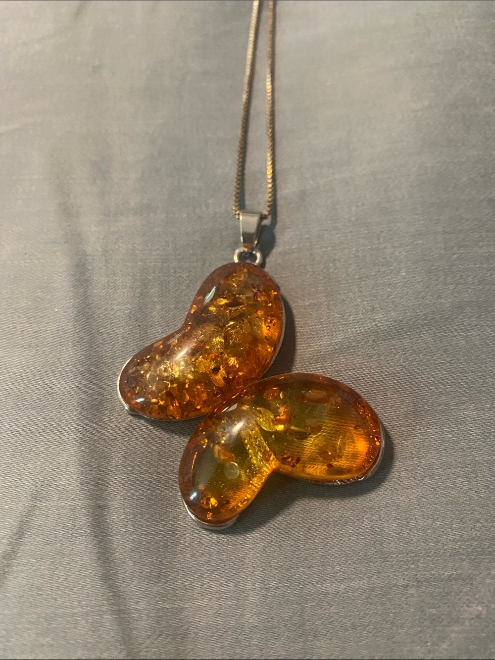 Amber Butterfly Pendant Necklace - Gold Chain - Picture 2 of 4